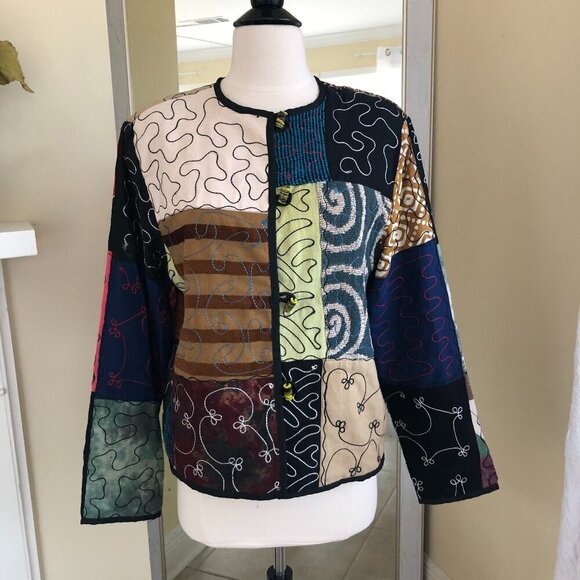 BOHO Art To Wear Size PL Patchwork Jacket Alex Kim - Picture 1 of 10